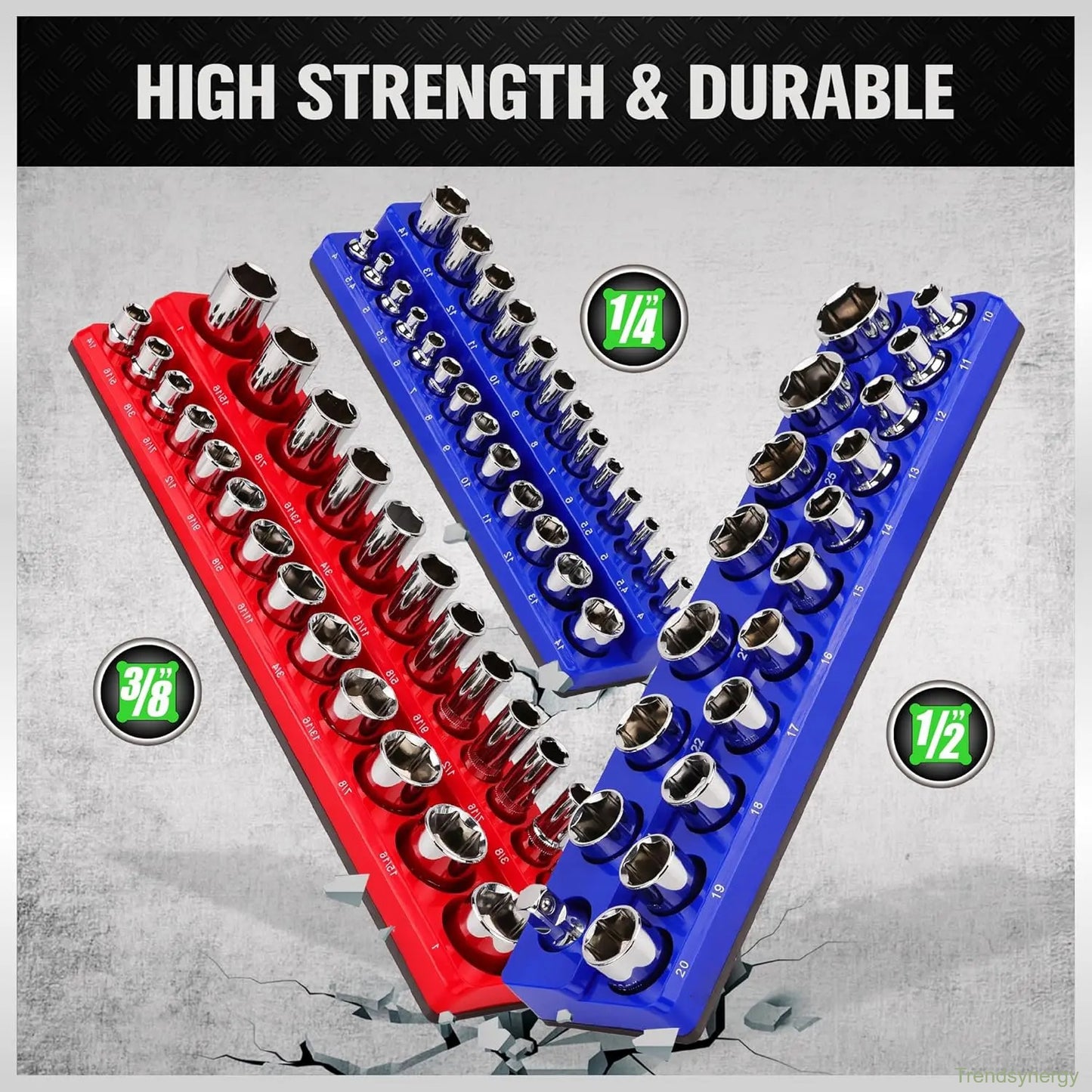Magnetic Socket Organizer, 6 Piece Socket Holder Kit, 1/2-inch, 3/8-inch, 1/4-inch Drive, Holds 143 SAE&Metric Sockets, Red & Blue, Professional Quality Tools Organizer Hardware Heavy Duty